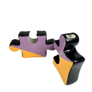 MG Set of 2 Orange/Purple/Black Ceramic Jigsaw Piece Vases