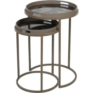 LI Impasto Brushstroke Set of 2 Side Tray Tables Taupe