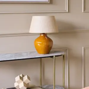 LI Aubrey Terracotta Ceramic Lamp With Hessian Shade Small