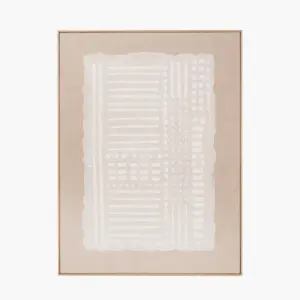 PL White and Natural Abstract Design Linen Canvas with Elm Effect Frame