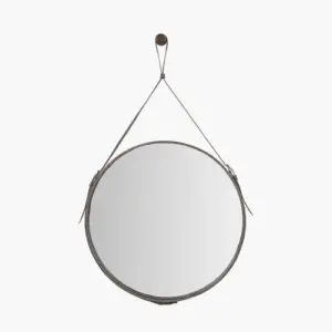 PL Peppercorn Leather Frame Round Wall Mirror - Ex-display