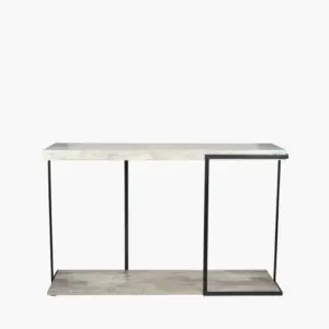 PL Jersey Concrete Effect Wood Veneer and Black Metal Console Table