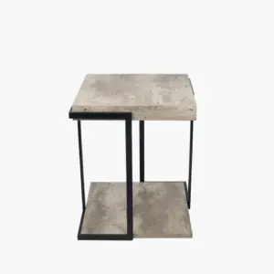 PL Jersey Concrete Effect Wood Veneer and Black Metal Side Table