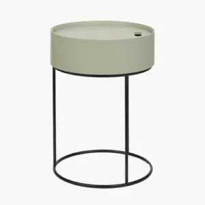 PL Hugo Sage Green Wood Veneer and Black Metal Storage Table