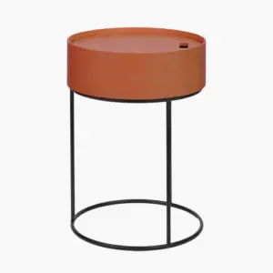 PL Hugo Tobacco Wood Veneer and Black Metal Storage Table