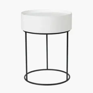 PL Hugo White Wood Veneer and Black Metal Storage Table
