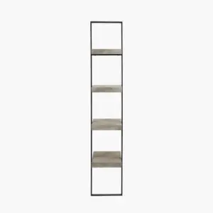 PL Jersey Concrete Effect Wood Veneer and Black Metal 4 Shelf Ladder Unit