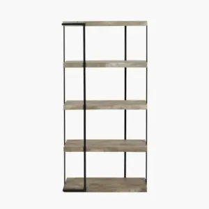 PL Jersey Concrete Effect Wood Veneer and Black Metal 4 Shelf Unit