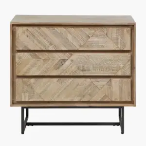 PL Marca Sand Wash Acacia Wood and Black Metal 3 Drawer Unit