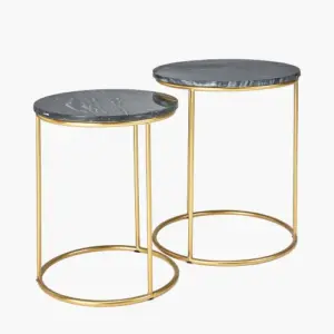 PL Milly S/2 Black Marble and Gold Metal Side Tables