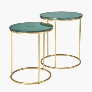 PL Milly S/2 Green Marble and Gold Metal Side Tables
