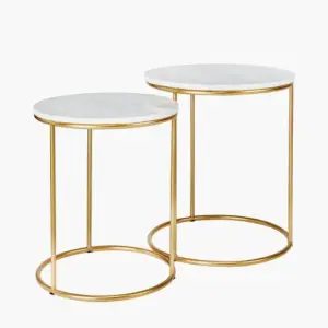 PL Milly S/2 White Marble and Gold Metal Side Tables