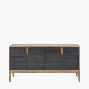 PL Gio Black and Natural Acacia Wood 4 Door Sideboard