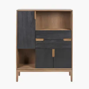 PL Gio Black and Natural Acacia Wood 3 Door, 2 Drawer, 2 Niche Shelf Unit