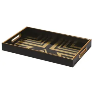 CH Art Deco Black and Gold Square Tray