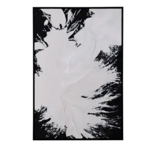 CH Black and White Splash Abstract Framed Canvas