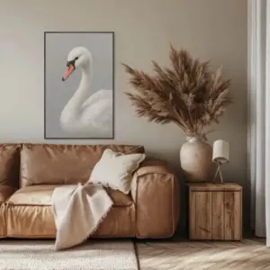 HE Curious White Swan Velvet Canvas