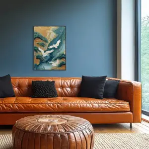 HE Teal River Crane 1 Velvet Canvas