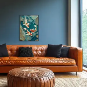 HE Teal River Koi 1 Velvet Canvas