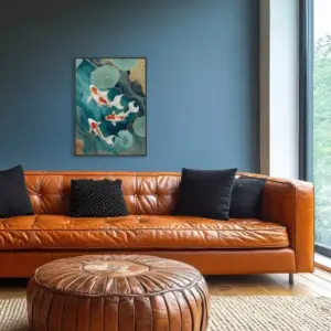 HE Teal River Koi 2 Velvet Canvas