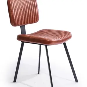 MG Industrial Vintage Ribbed Dark Leather & Iron Chair