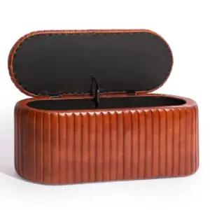 MG Industrial Vintage Ribbed Leather Storage Trunk