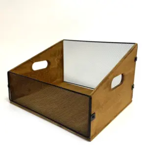 MG Classic Wood and Metal Mesh Record Box