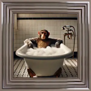 HE Monkey Bubble Bath Framed Wall Art