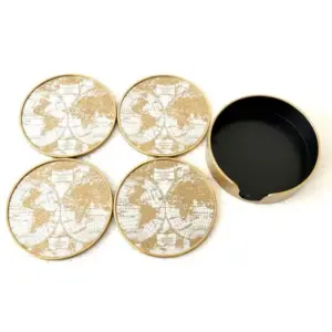 MG Set of 4 Mirrored World Map Round Coasters