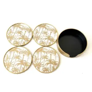 MG Set of 4 Mirrored Palm Tree Round Coasters