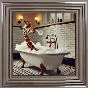 HE Giraffe Bubble Bath Framed Wall Art