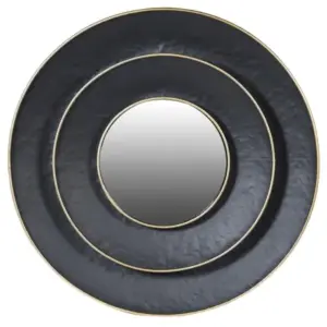 CH Black with Gold Rim Layered Round Mirror