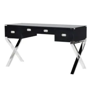 Black and Chrome 4 Drawer Writing Desk