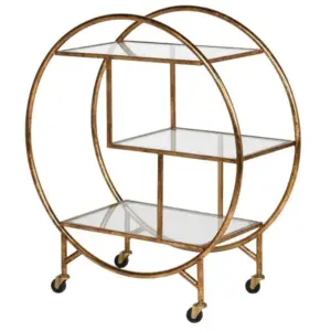 CH Deco Gold and Glass 3 Tier Serving Trolley