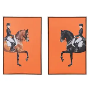 CH Set of 2 Bright Orange Equestrian Framed Pictures