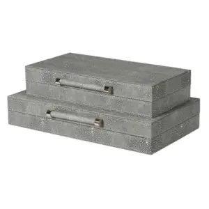 CH Set of 2 Grey Faux Shagreen Boxes