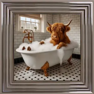 HE Cow Bubble Bath Framed Wall Art