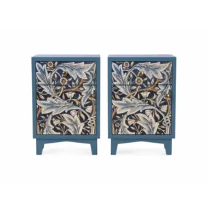 MG A Pair of Blue "Acanthus" Floral Bedside Tables